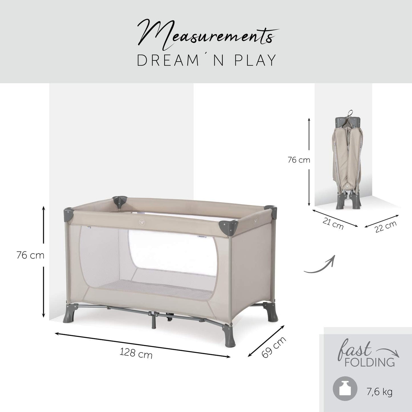 Opvouwbaar Reisbedje - Campingbedje - Inklapbaar Babybed - Reis Wieg - Draagbaar Kinderbed - Opklapbaar Logeerbed - Mesh Zijpanelen - Stalen Frame - Textiel Bodem - Schuim Matras - Transporttas - Compact Vouwsysteem - Ligvlak 120x60 cm - 7.5 kg
