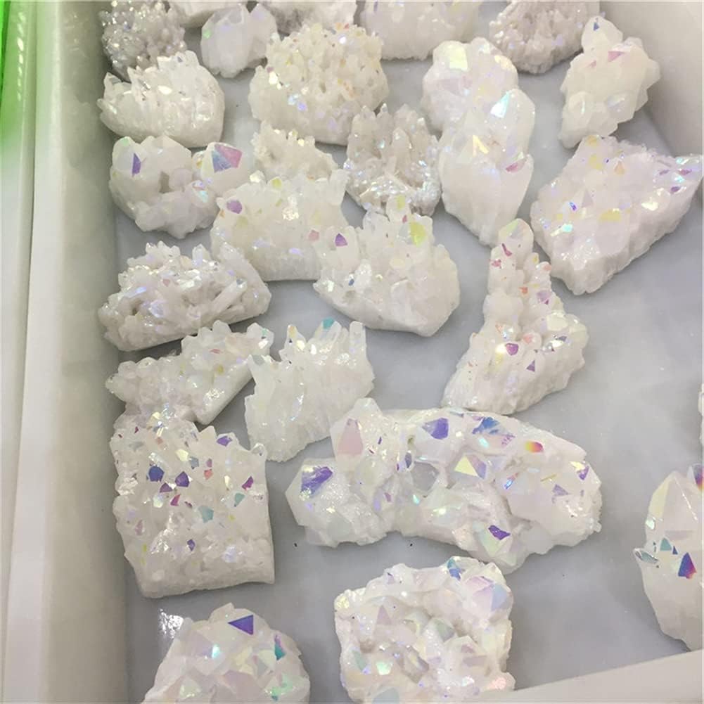 Angel Aura Quartz Kristal Cluster 50g - Witte Bergkristal Punt met Regenboog Glans - Natuurlijke Edelsteen Healing Crystal voor Meditatie Reiki Decoratie Energie Steen en Mineralen Verzameling 3-7cm