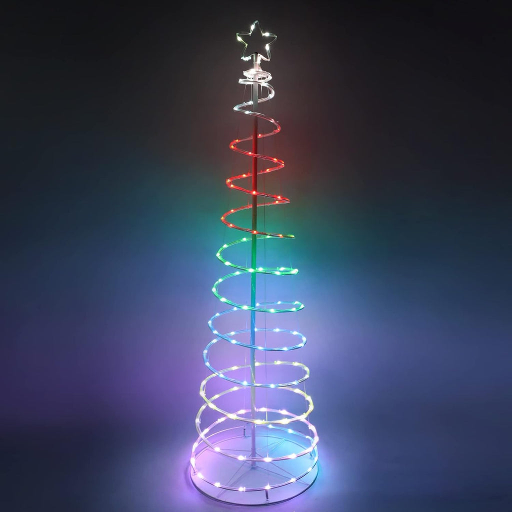 6FT Geanimeerde Spiraalvormige Kerstboom - 135 LED Pre-Lit Multicolor Lichten - Slimme Kerst Yard Decoratie - Voor Binnen/Buiten - Tuinverlichting - 16 Kleuren & 8 Lichtmodi - Inclusief Afstandsbediening en 4 Grondpalen