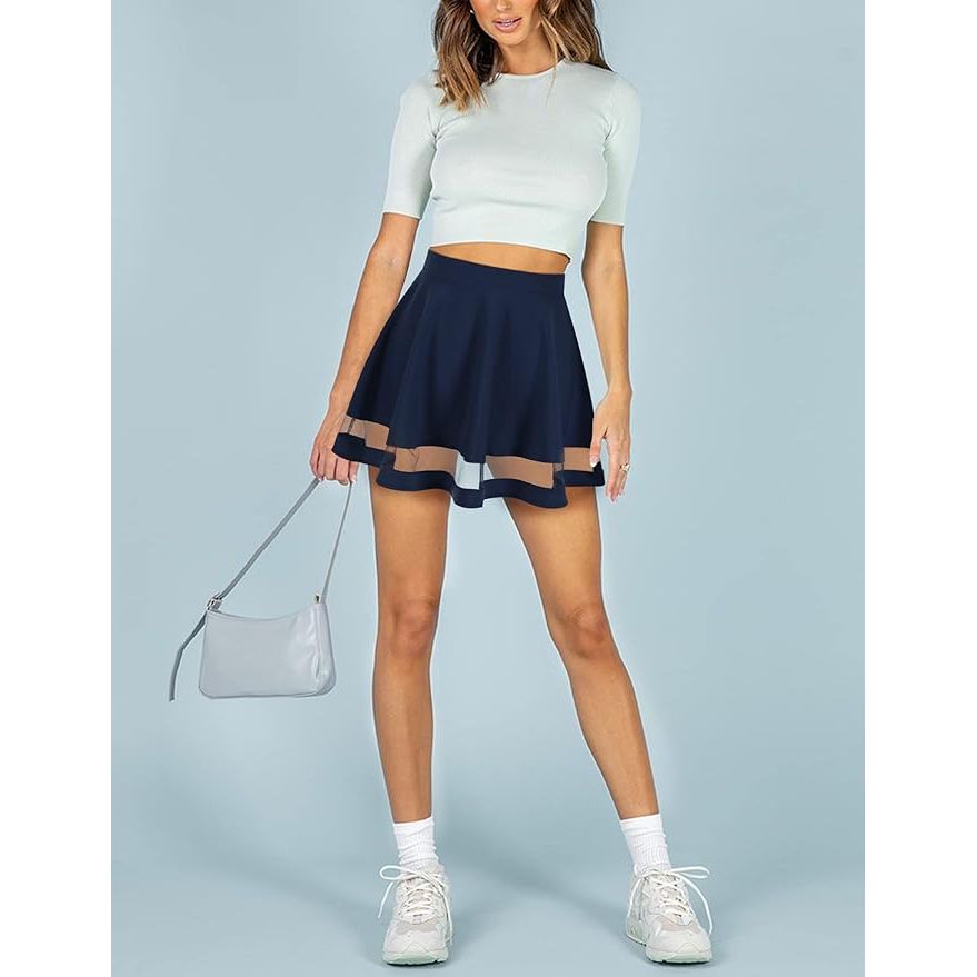 Dames Mini Skaterrok – Maat S – Hoge Taille A-Lijn Rok – Stretchy Effen Plissé Rok Voor Casual Outfits, School, Feest Of Club – Retro Stijl – Verkrijgbaar In Diverse Kleuren En Patronen