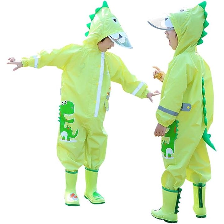 Ademende Kinderen Regenjas - T-Rex Dinosaurus -  Jongens Meisjes - Regenoverall met Capuchon en Reflectoren - Waterdichte Regenponcho - Schattig Dierenpatroon - Lichtgewicht en Herbruikbaar - Voor Kinderen 3-5 Jaar - voor School en Outdoor Activiteiten