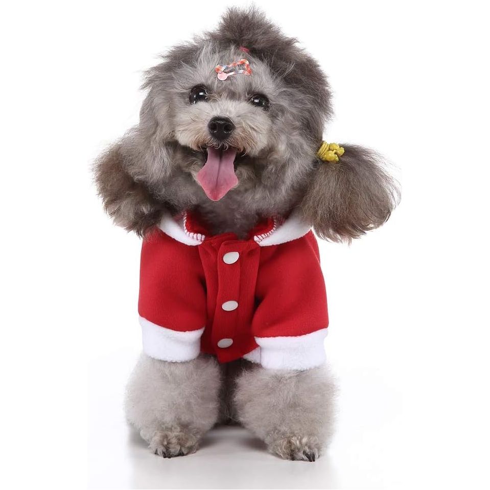 Kerst Hoodie Voor Huisdieren - Santa Hond Kostuum - Voor Kleine Honden, Puppy, Kat - Maat L - Zachte Katoenen Kersttrui - Comfortabele en Warme Huisdierkleding - Rood - Perfect Voor Feestdagen, Familie Foto's, Dagelijks Gebruik