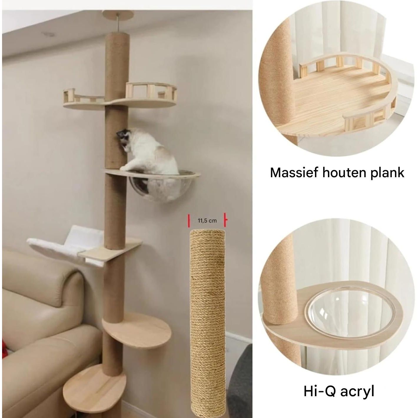 RUYICZB Kattenklimtoren van Vloer tot Plafond – Verstelbare Hoogte 255-265 cm (100-104 Inch), Luxe Kattenboom met Kattenhuis, Hangmat, Krabpalen en Speelplateaus – Ruimtebesparende Klimboom voor Binnenkatten