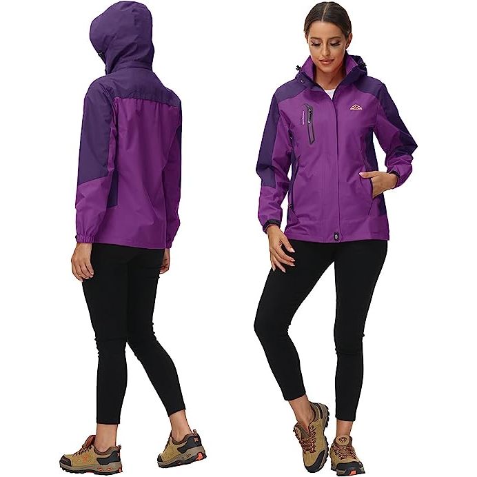 Outdoor - Waterdichte & Winddichte Jas - Maat M- Trekking Jacket - Perfect voor Herfst, Winter, Lente, Wandelen, Klimmen, Trekken - Ademend - Lichtgewicht - Verstelbare Softshell Windbreaker Jas - Dames - Maat M - Paars