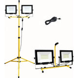 2x100W LED Bouwlamp op Statief – Draaibare Dubbele Floodlight – 10000 Lumen – 6000K Helder Wit – Verstelbaar Statief tot 254 cm – IP66 Waterdicht – 5 m Kabel – Binnen/Buiten – Werklamp met Koeling &amp; Draagfunctie