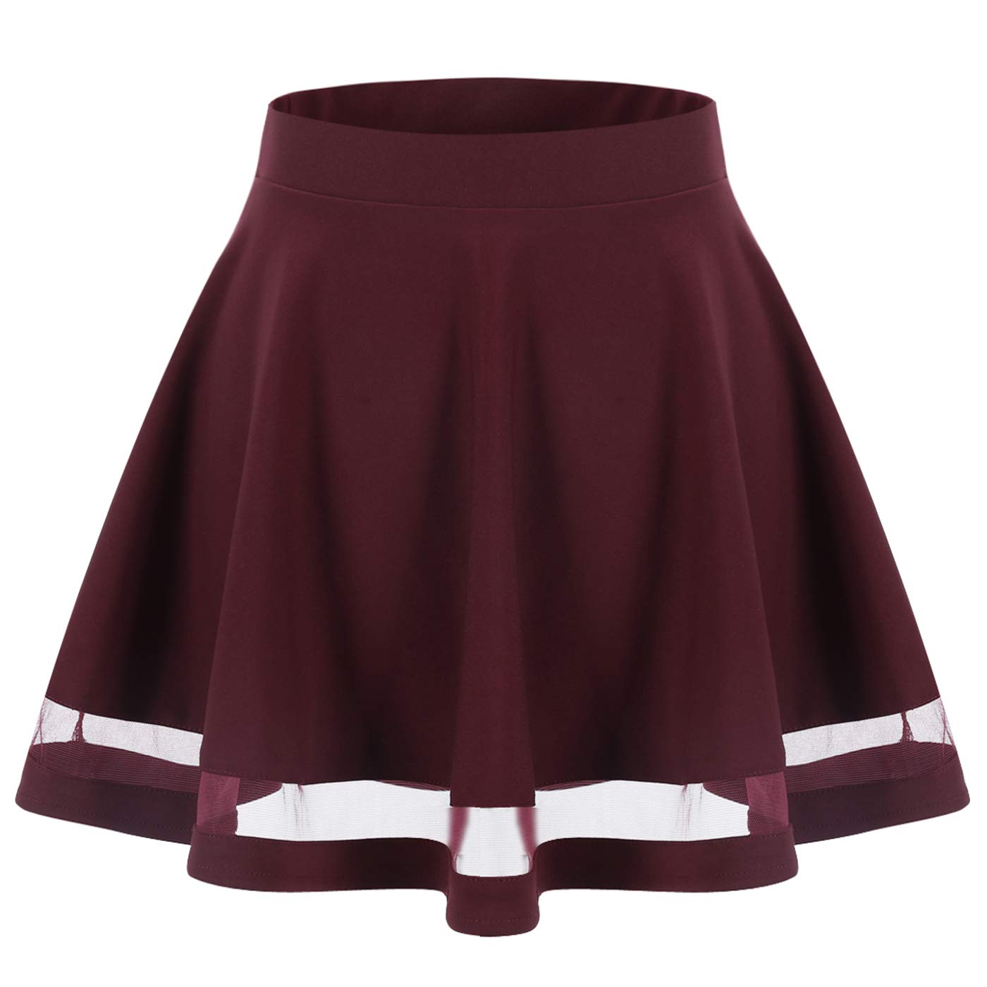 Dames Skaterrok – Korte Uitlopende A-lijn Rok – Elastische Tailleband – Casual Minirok – Stretchy & Veelzijdig – Uni Kleur – Mustard Yellow / Burgundy – Comfortabel & Modieus