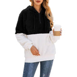 Warm Teddy Fleece Dames Sweatshirt - Comfortabele Oversized Hoodie met Zachte Voering voor Winterse Warmte - Casual Stijl en Gemak - Zwart en Wit