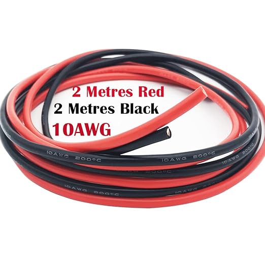 CESFONJER 10 AWG Siliconen Kabel Set, 2m Rood en 2m Zwart - Flexibel en Hittebestendig, Ideaal voor RC Drones en Voertuigen, Hoge Conductiviteit en Oxidatiebestendig, 600V/200°C, Diameter 5.5 mm