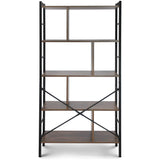Houten Boekenkast met 4 Niveaus - Industrieel Wandrek - Vrijstaande Kast van MDF en IJzeren Frame - Staande Kast in Vintage Bruin en Zwart - Houten Etagère Boekenrek - Open Plankenkast voor Woonkamer of Kantoor