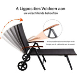 LIVARNO Home – Inklapbare Ligstoel – Aluminium Frame – Polyrattan Bekleding – Met Armleuningen en 2 Wielen – 6-Posities Verstelbaar – Voor Tuin, Balkon of Zwembad – 195 x 112 x 72 cm –