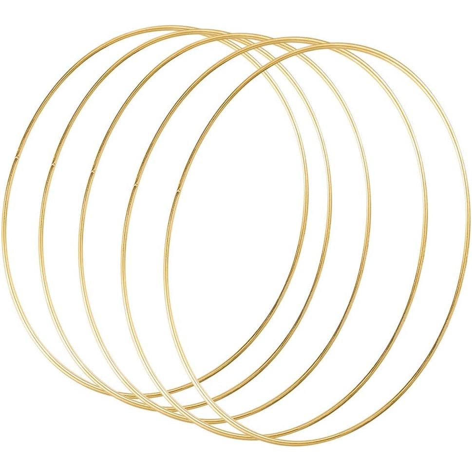 Metalen Bloemen Hoepels Goud - DIY Decoratie en Ambachtelijke Ringen voor Bruiloft en Muurhangers - Set van 5 - 50 cm