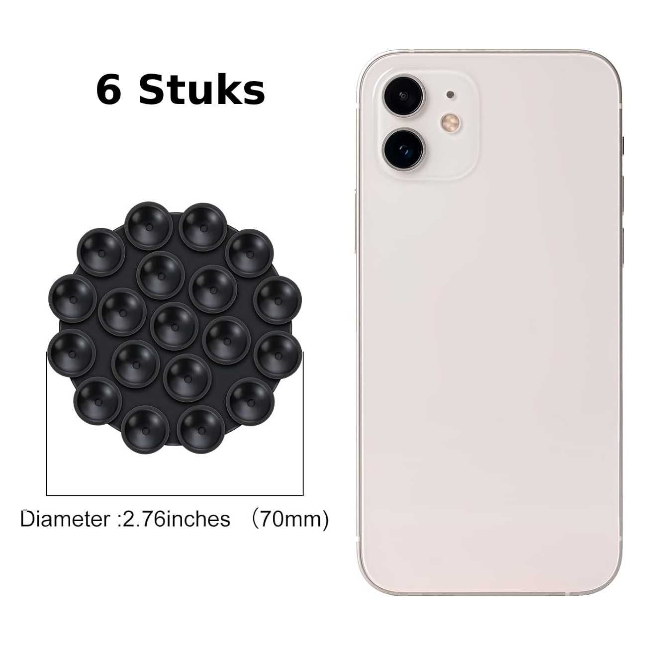 6 Stuks Silicone Zuignap Telefoonmat - Zelfklevende Anti-Slip Zuignap Mat Voor Universele Telefoonhouder - Geschikt Voor Bevestiging Op Gladde Oppervlakken - Ideaal Voor Video's, Koken, en Badkamer - Zwart - Diameter 7 cm