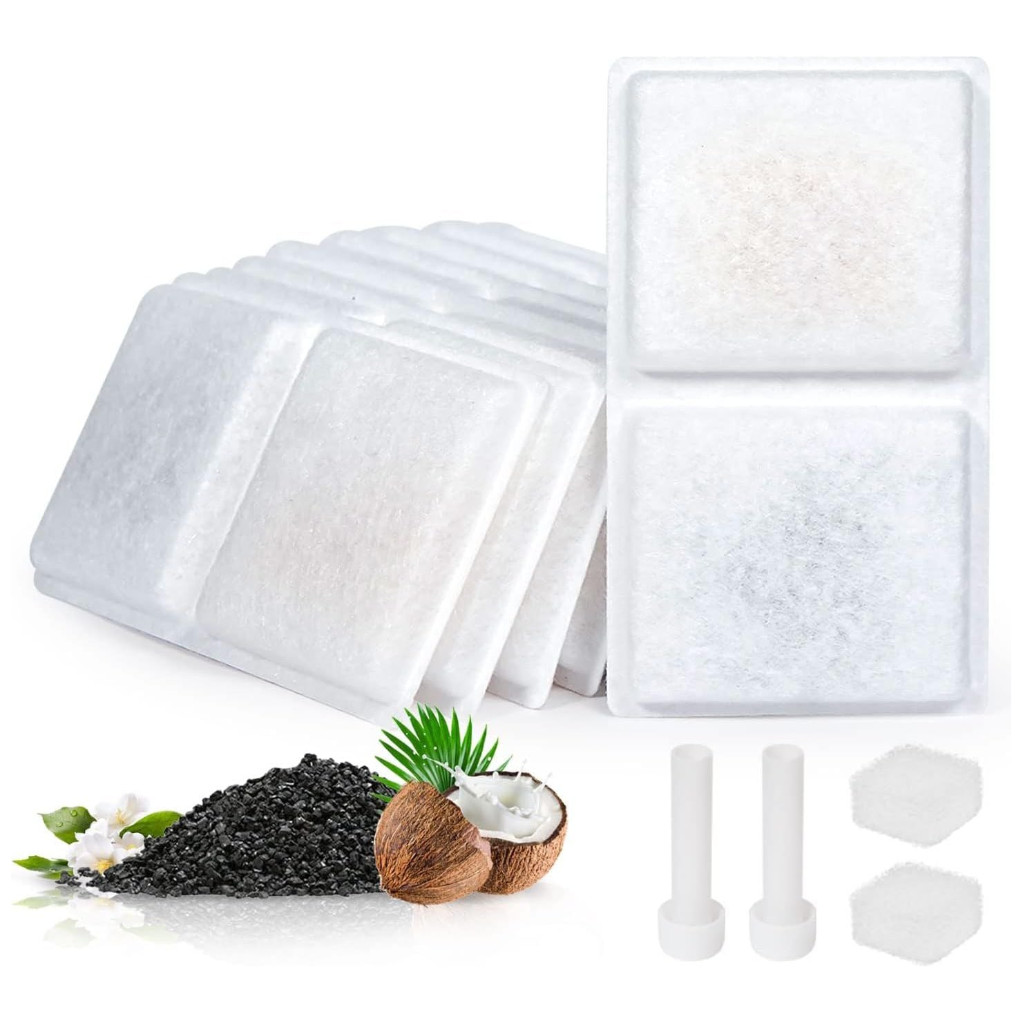 Vervangende Filters en Slangen voor Lu&Ba Kattenfontein - Premium Actieve Koolstoffilters - Set van 8 Filters, 2 Sponzen, 2 Slangen