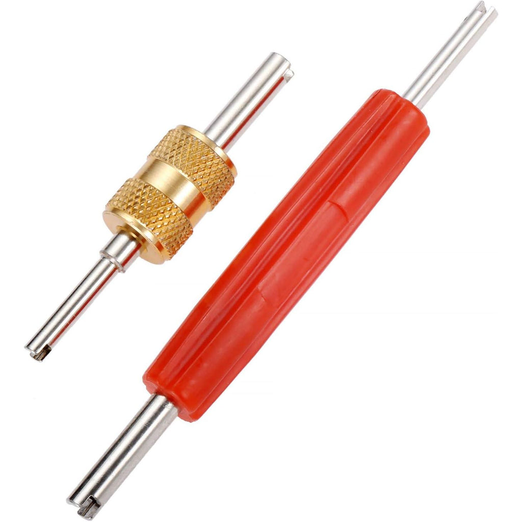 Dubbele Schrader Ventielkern Verwijderaar - R134 R12 A/C HVAC Ventiel Kern Verwijdertool - 6mm en 4mm Ventiel Reparatie Installatie Tool - Voor Auto's, Trucks, Motorfietsen, Airconditioners, ATV's en Grasmaaiers - Kunststof en Aluminium