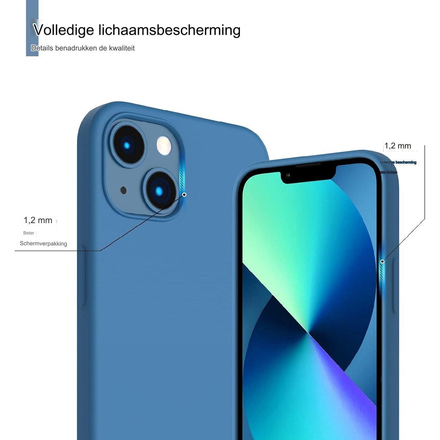 iPhone 13 Hoesje 6.1 - Compatibel met iPhone 13 en iPhone 13 Pro (6.1 inch). Slank Ontwerp van Vloeibare Siliconen met 3 Lagen voor Volledige Dekking. Zacht, Flexibel en Volledig Bedekkend Zacht Gel Rubber Hoesje voor Optimale Grip en Bescherming