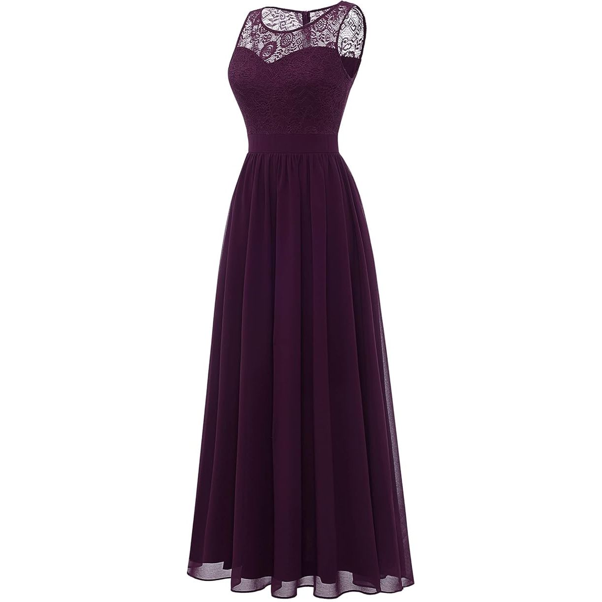 Lange Avondjurk Dames – Kanten Cocktailjurk Maxi Jurk Voor Feest – Chiffon Galajurk Met Ronde Hals – Ankle Length Jurk Voor Trouwfeest Ceremonie Prom Bruidsmeisje – Elegante Jurk Met Effen Kleur – XL Maat 142cm Lang