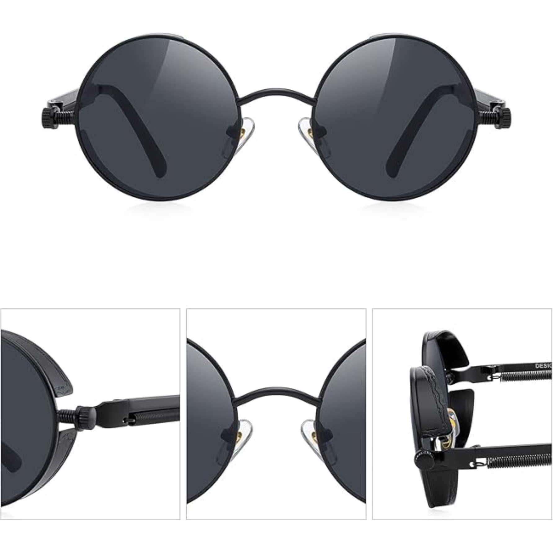 FEISEDY Retro Gothic Steampunk Zonnebril - Ronde Metalen Frame - Unisex UV400 Bescherming - Lichtgewicht - Steampunk Stijl Zonnebril Voor Mannen en Vrouwen - Geschikt Voor Wandelen, Rijden, Reizen en Dagelijks Gebruik - Model B1857