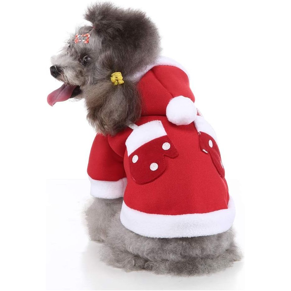 Kerst Hoodie Voor Huisdieren - Santa Hond Kostuum - Voor Kleine Honden, Puppy, Kat - Maat L - Zachte Katoenen Kersttrui - Comfortabele en Warme Huisdierkleding - Rood - Perfect Voor Feestdagen, Familie Foto's, Dagelijks Gebruik