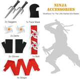 13 Delige Ninja Verkleedset voor Kinderen 9 tot 11 jaar  - Comfortabel Halloween Kostuum voor Feesten - Inclusief Ninja Zwaard, Masker, Shuriken en Meer - Gemaakt van Hoogwaardige Materialen - Perfect voor Verjaardagen - Halloween en Rollenspellen