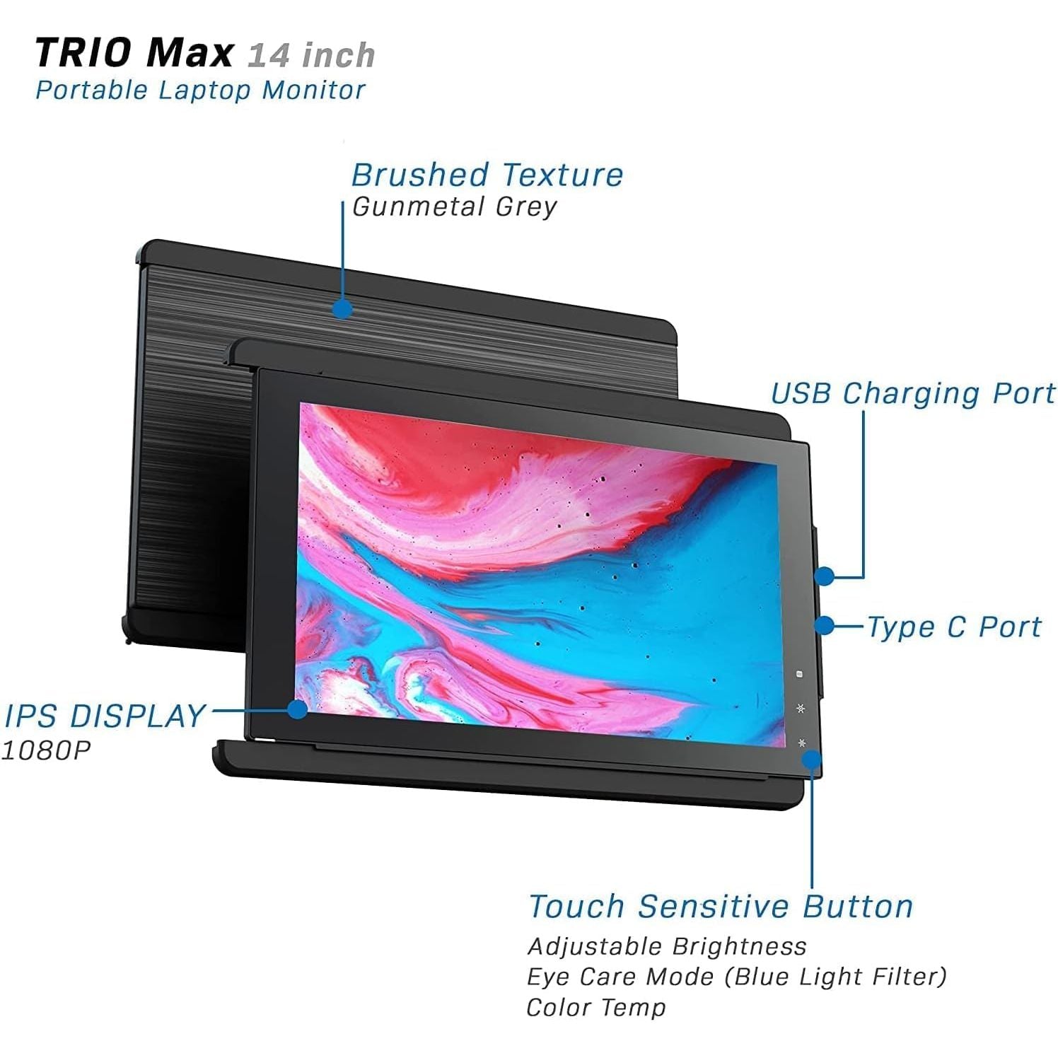 Mobile Pixels Trio Max 14 inch portable monitor – Full HD IPS laptop scherm extender – USB C USB A tweede monitor display – draagbaar extra scherm voor Windows macOS Android Switch met kickstand single screen