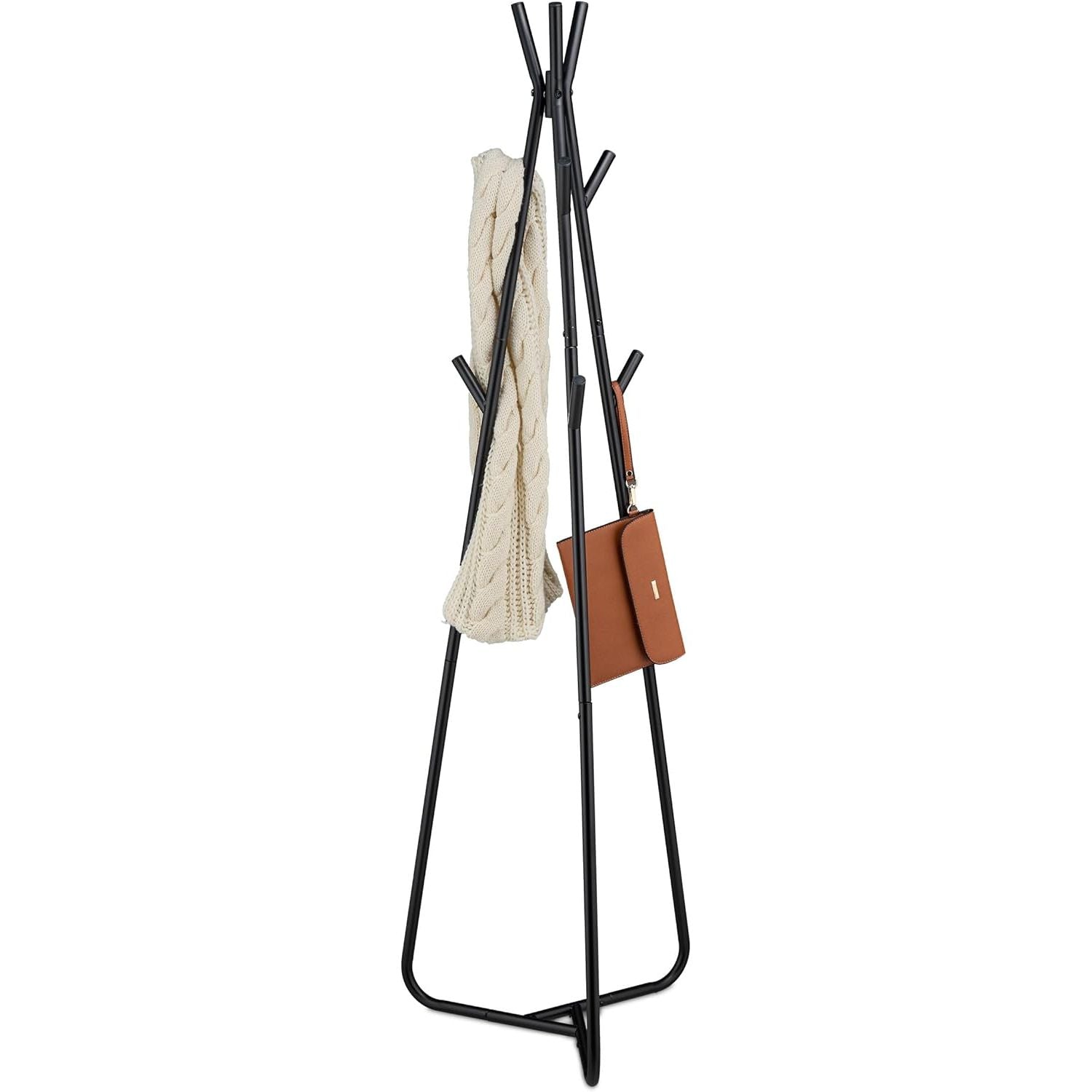 Relaxdays kapstok staand – metalen kledingrek met 9 haken – zwarte kapstok met driehoekig design – vrijstaande garderobestandaard – 157 x 40 x 48 cm – kledingstandaard voor hal, kantoor of entree – stevig ijzeren kapstokrek