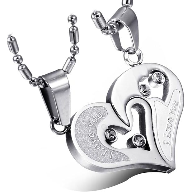 RVS Koppel Ketting Set – Hartvormige Hanger met "I Love You" en Strass – Inclusief Kettingen van 50cm & 55cm – Perfect voor Valentijnsdag en Jubileum