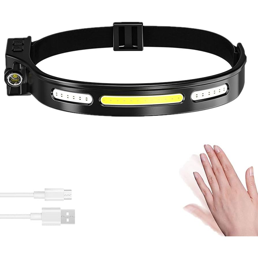 1200mAh Oplaadbare LED Koplamp - Buiten Dubbele Lichtbron - Sensor Hoofdband Licht - Langdurig Superhelder - IPX4 Waterdicht - 5 Roodlichtmodi - Voor Hardlopen, Kamperen, Reparatie - Verstelbare en Comfortabele Hoofdband