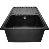 Aquamarin Granieten Spoelbak met Afdruipgedeelte - Keukenspoelbak 76x46 cm - Inbouw Spoelbak Rechthoekig - Reversible Drainer - Composiet Spoelbak van 80% Kwarts - Zwarte Keuken Spoelbak met Overloop en Afvoerset
