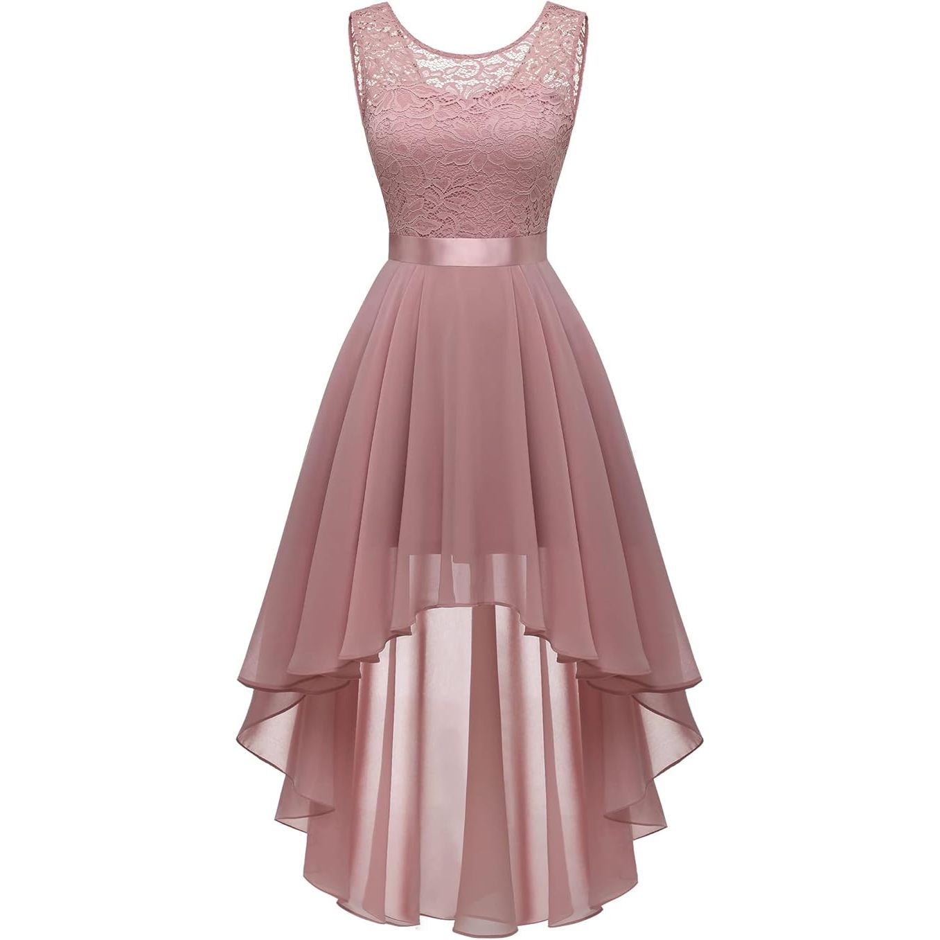 Elegante Asymmetrische Cocktailjurk – Mouwloze Chiffon Avondjurk met Kant – Perfect voor Bruiloften, Feesten en Formele Gelegenheden