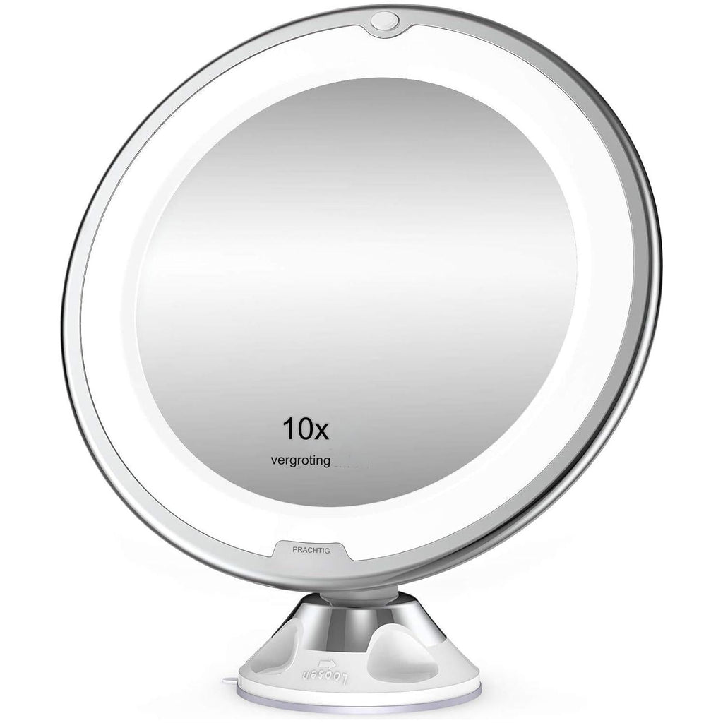 10X Vergrotende Verlichte Make-up Spiegel - Draagbare Verlichte Badkamerspiegel - 360-Graden Draaibare en Vergrendelbare Zuignap - Daglicht Witte LED Verlichting - Handige Reisvriendelijke Make-up Spiegel met Sterke Zuignap
