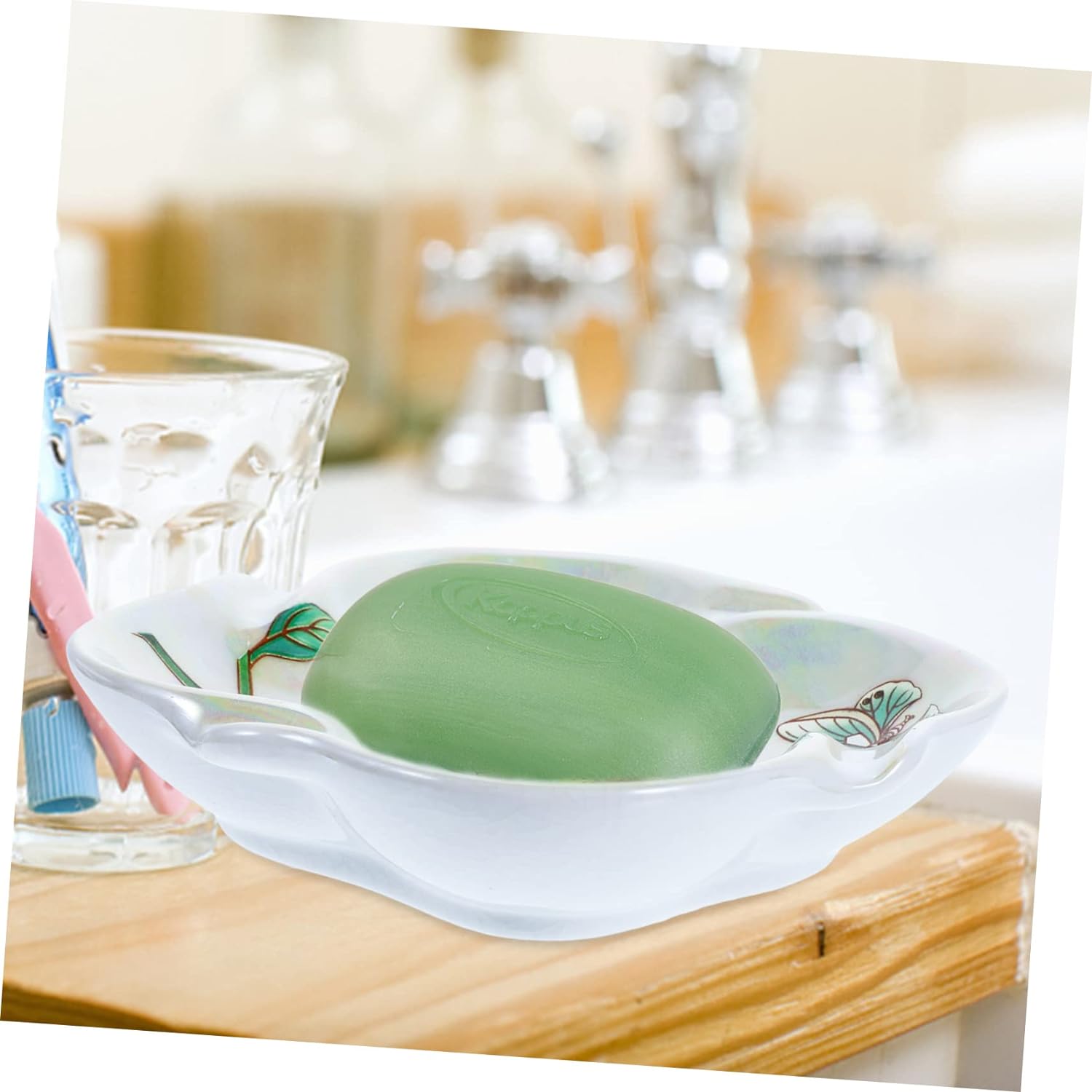 Keramische Bedrukte Zeepschaal in Landelijke Stijl voor Badkamerdecor - Hoekzeepbakje voor Badkamer - Decoratief Keramisch Zeepbakje - Keramische Juwelenschotel - Zeephouder van Keramiek - Keramische Zeepschaal - Delicate Spons Houder     User