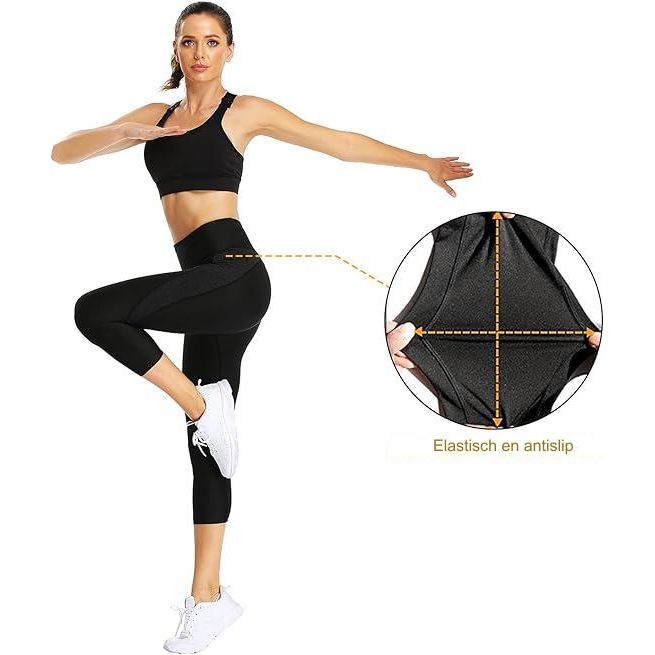 Dames High Waist 3/4 Yoga Capri Leggings - Ademend &amp; Snel-Drogend - Zwart met Zakken - Stretch Polyester &amp; Spandex Mix voor Fitness en Dagelijks Gebruik - Comfortabele Sportbroek voor Alle Seizoenen