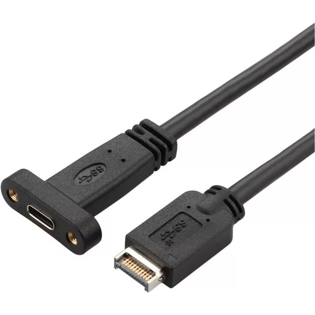 40cm USB 3.1 Front Panel Header naar USB-C Type-C Vrouwelijke Verlengkabel - Met Paneelmontageschroef, Geschikt voor Nieuwste Moederborden