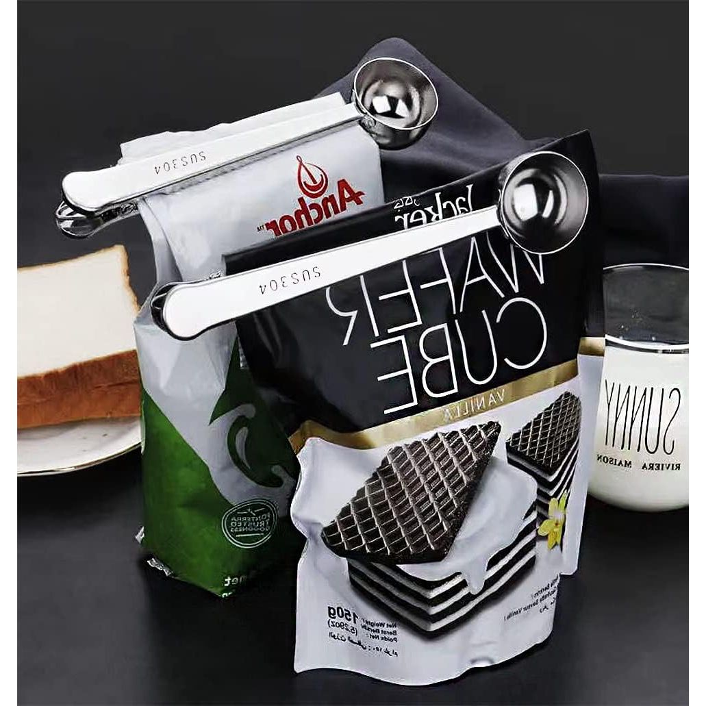 Koffieschepje van 7 Inch met Zakclip, Zilveren Koffieschepje in SUS 304, Koffieaccessoire Koffielepel voor Meten, Afsluiten, Koffiemaatschepje voor Koffiebonen, Melkpoeder