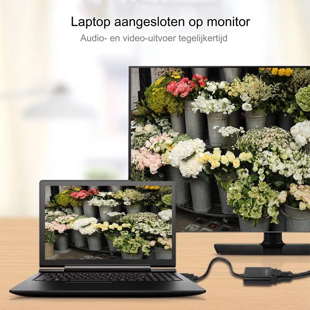 HDMI Naar VGA Adapter Met 3.5mm Audio Kabel & Voedingskabel - HDMI Male Naar VGA Female - 1080p 60Hz Ondersteuning - Voor Laptop, Monitor, Projector, TV - Plug & Play - Hoge Compatibiliteit - Goudgeplateerde Connector