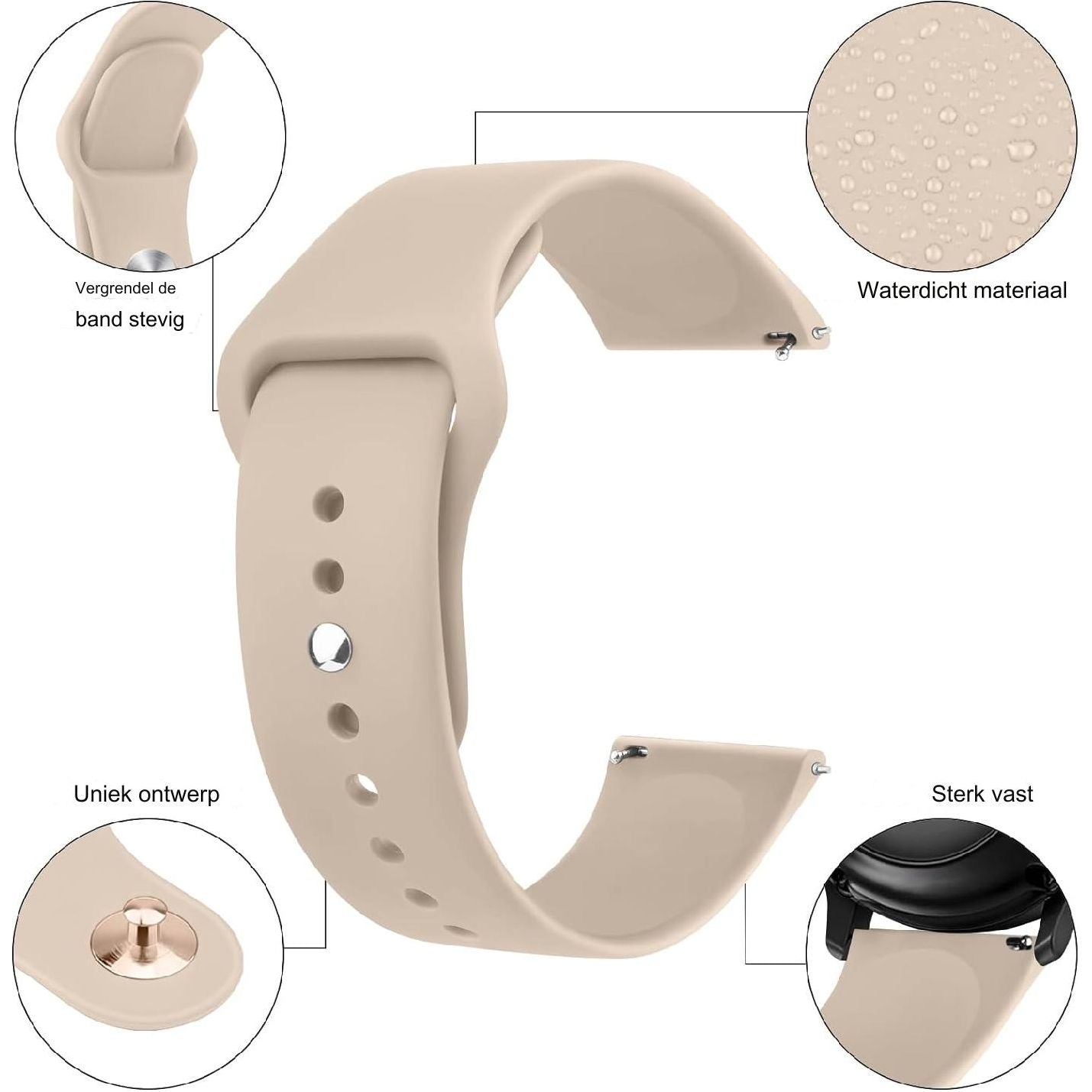 20mm Verstelbare Siliconen Horlogeband - Vervangende Watchband - Compatibel met Amazfit Bip 3 / Bip 3 Pro / Bip U Pro / Bip S / Bip Lite / Bip S Lite - Sportieve en Duurzame Vervangende Horlogebandjes - Flexibel en Comfortabel - Milk Tea