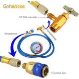 R134a Oplaadslang Kit Met Manometer - 51'' AC Koudemiddel Oplaadslang Meetkit - Zelfsluitende R-134a Kan Tap Koudemiddel Dispenser Voor R-12/R-22 Poort - Inclusief R134a Lage Zijde Quick Coupler - Max. Druk 200 PSI - Metaal & Rubber