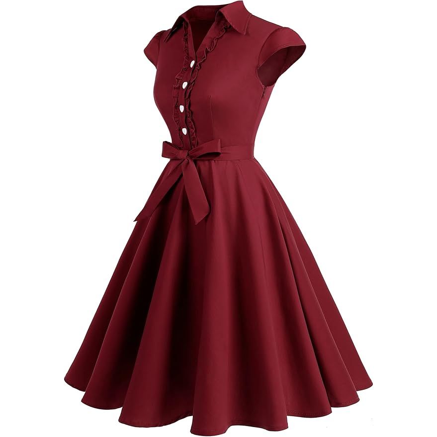 1950s Retro Swing Jurk voor Dames – Vintage Rockabilly Cocktailjurk – Met Capmouwtjes, V-Hals en Verwijderbare Riem – A-lijn Silhouet – Knielang – Perfect Voor Feestjes, Bruiloften, Proms en Themafeesten