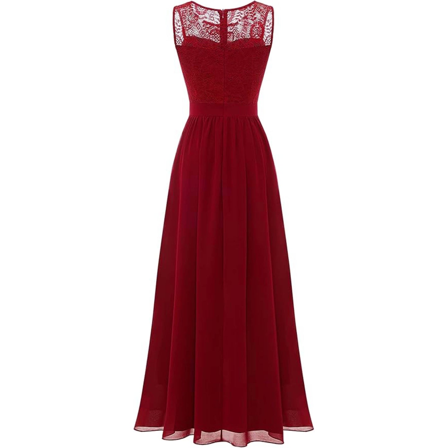 Lange Avondjurk Voor Dames – Maxi Cocktailjurk Met Kant En Chiffon – Elegante Jurk Met Licht Transparante Ronde Hals – Voor Bruiloft, Feest, Gala, Prom Of Ceremonie – Effen Kleur – Vrouwelijk En Verfijnd