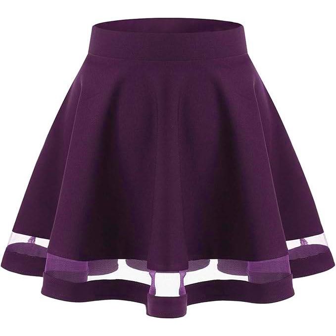 Dames Mini Skaterrok – Maat M – Donkergroene A-Lijn Rok – Stretchy Flared Rok Met Elastische Tailleband – Casual & Trendy Korte Rok Voor Dagelijks Gebruik, School, Werk Of Feest - Paars