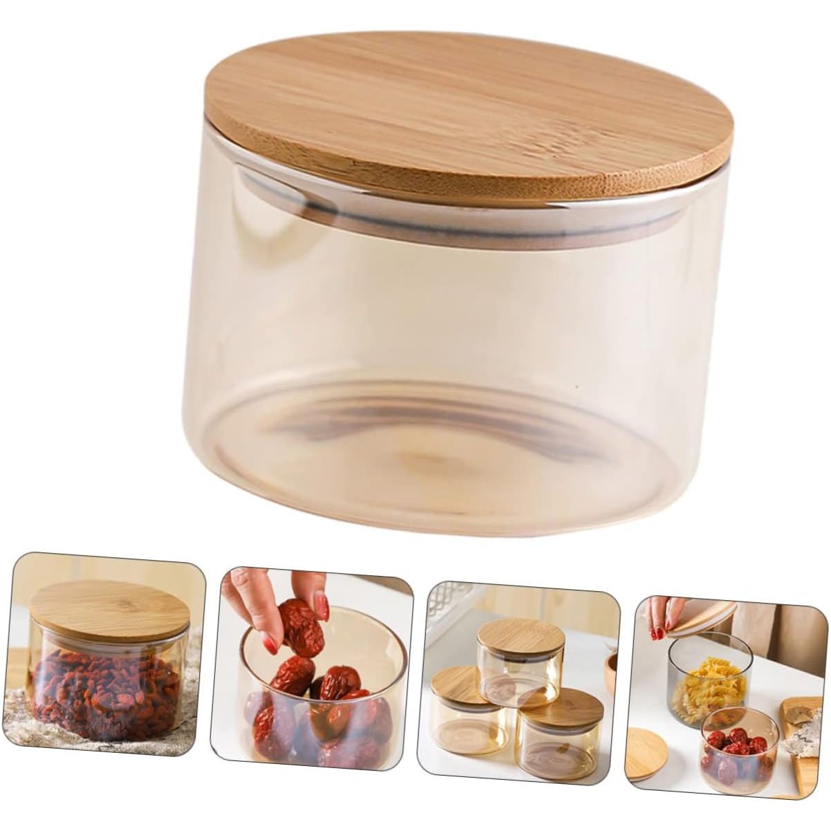 Glazen Voorraadpot - Mini Glazen Koekjestrommel - Keukenopslag Container - Glazen Theeblik - Apothekerspot - Voor Droogvoer, Granen, Suiker, Koffie, Honing - Luchtdichte Opslagpot - 10.5 x 10.5 x 10.5 cm - Transparant Glazen Voorraadbus