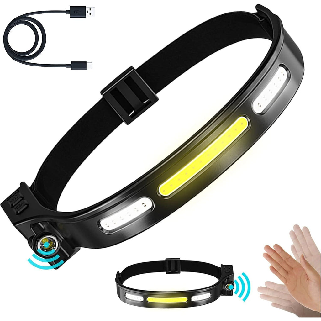 1200mAh Oplaadbare LED Koplamp - Buiten Dubbele Lichtbron - Sensor Hoofdband Licht - Langdurig Superhelder - IPX4 Waterdicht - 5 Roodlichtmodi - Voor Hardlopen, Kamperen, Reparatie - Verstelbare en Comfortabele Hoofdband