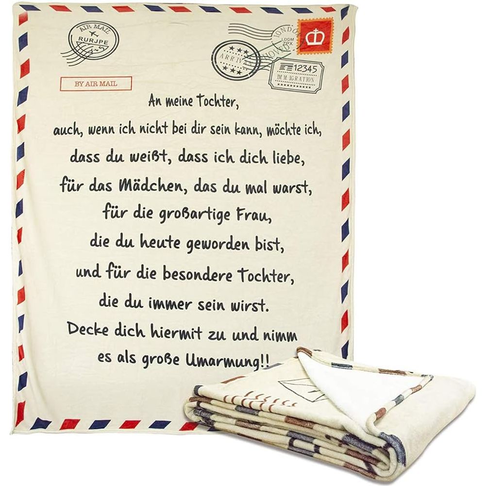 Flanellen Deken - Winterse Warmte met Duitse Brief voor Zoon & Dochter - Liefdesdeken - Geschenkidee voor Gezellige Avonden - 150x200 & 150x220 cm