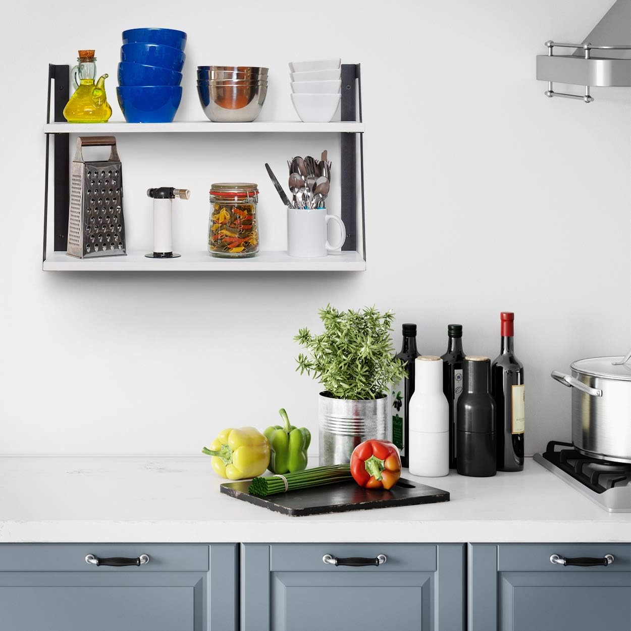 Rustieke Houten Zwevende Planken - Hangende Boekenkast - Muur Kast - Modern - 20 kg Capaciteit - Industriële Muurdecoratie - Witte Hangende Planken voor Keuken en Woonkamer - Muuropslag - Inclusief Bevestigingsmateriaal