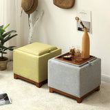 Opbergpoef Kruk – 2 in 1 Voetenbank en Salontafel met Opbergruimte – Massief Houten Frame – Katoen-Linnen Bekleding – Vierkant 40 x 38 x 40 cm – Scandinavisch Design – Nachtkastje Make-upkruk Schoenwisselkruk Bijzetkruk – Meerdere Kleuren