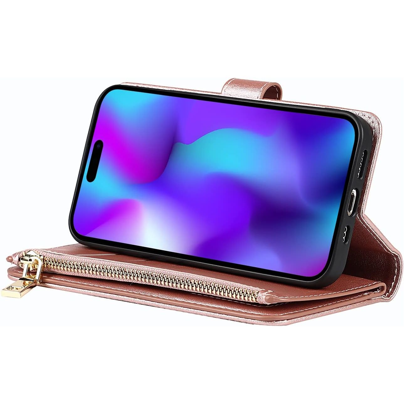 Mobiele Telefoonketting iPhone 14 Pro (6.1 Inch) Hoesje met Riem - Mobiele Telefoon Hoesje iPhone 14 Pro - Flip Leren Portemonnee Hoesje - [9 Kaartsleuven] [Magnetische Sluiting] - Flip Hoesje Beschermhoes voor iPhone 14