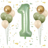 100 cm - Nummer 1 Ballon - Salie Groen - 1e Verjaardag Ballonnen Set - Retro Zand Wit - Avocado Groen - Goudkleurige Latex Ballonnen - 1 Folie Ballon - Babyshower - Jungle Thema Verjaardag Decoratie - Herbruikbare Ballonnen Voor Jongens En Meisjes