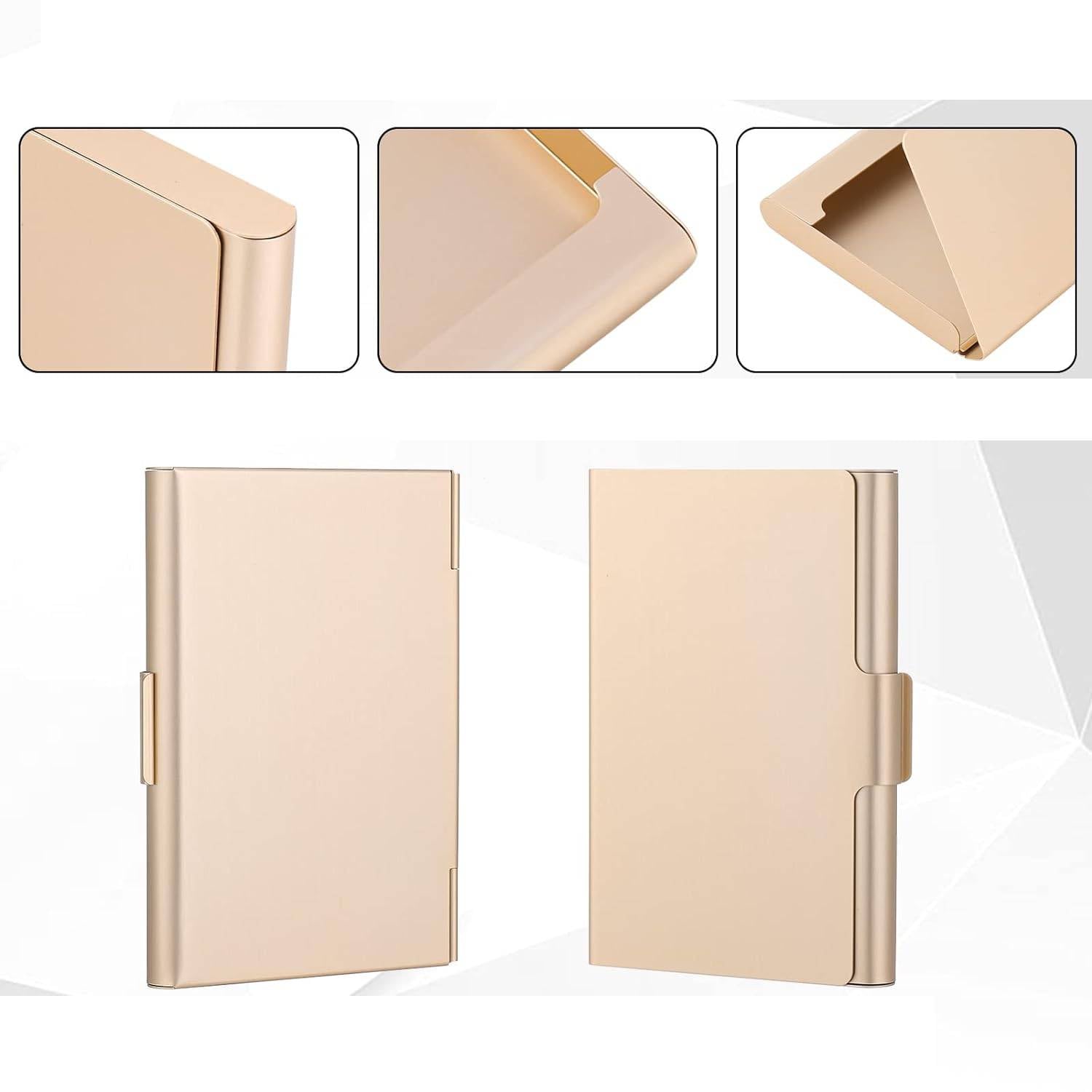 3 Delige Set RVS Visitekaarthouders - Stijlvolle en Robuuste Roestvrijstalen Visitekaarthouders Set – Professionele Uitstraling voor Zakenlieden en Ondernemers – Compacte en Draagbare Business Card Cases in Zwart, Goud, Zilver – Ruimte voor 13 Kaarten