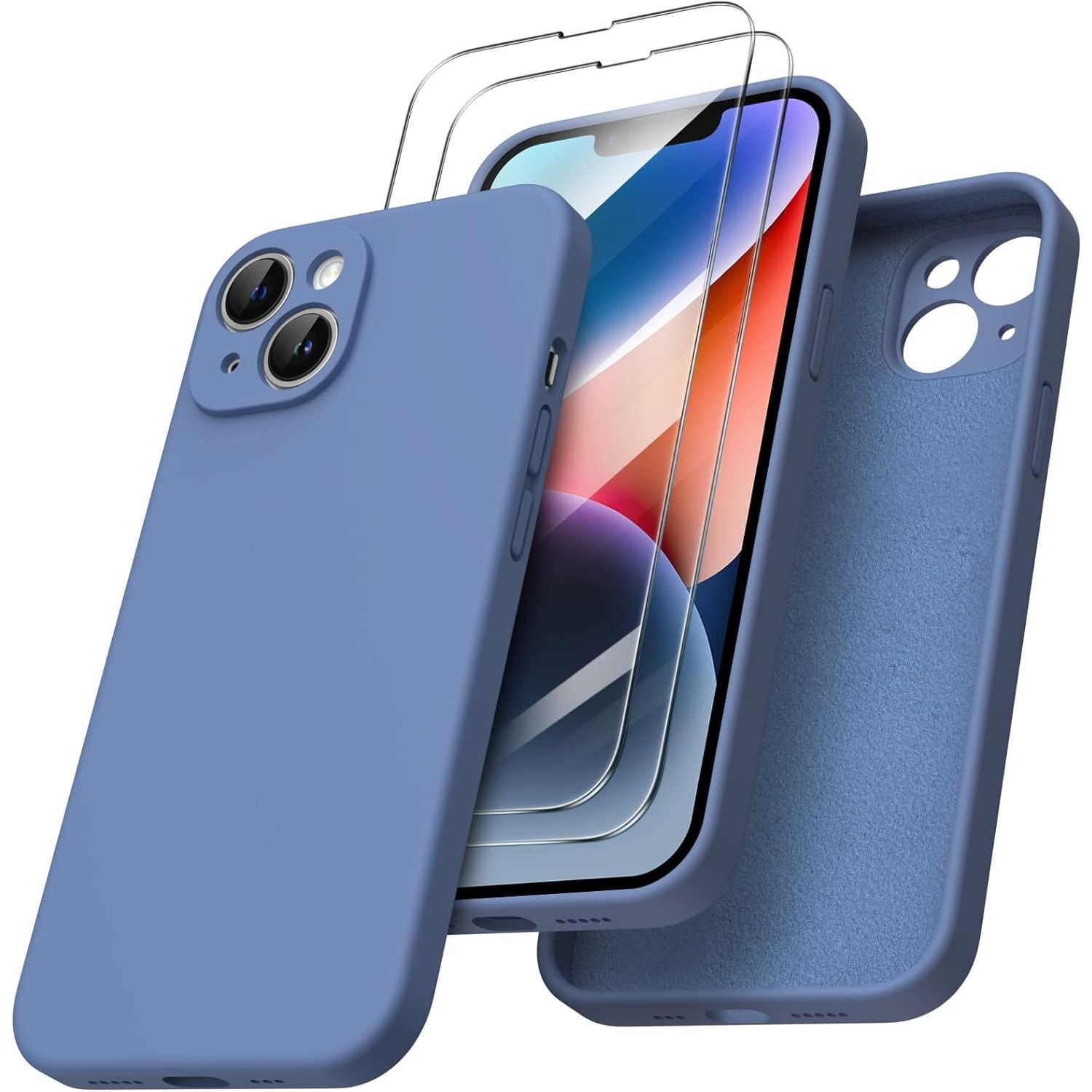 Hoesje voor iPhone 14 - Geschikt voor 6.1 inch, inclusief 2 * schermbeschermers. Vloeibare siliconen gelrubber biedt schokbestendige bescherming voor het volledige lichaam van de telefoon. Perfect voor je iPhone 14