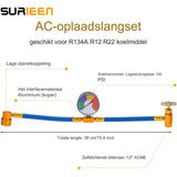 R134A AC Koelmiddel Oplaadslangenset - Met Drukmeter - 1/2” Zelfsluitende Ventielopening - R134A Lage Druk Snelle Koppeling - Olie Detectie Watten en Stofkap - Voor R12, R22, R502 Omzetting - Geschikt voor Auto's en Thuis Airconditioning